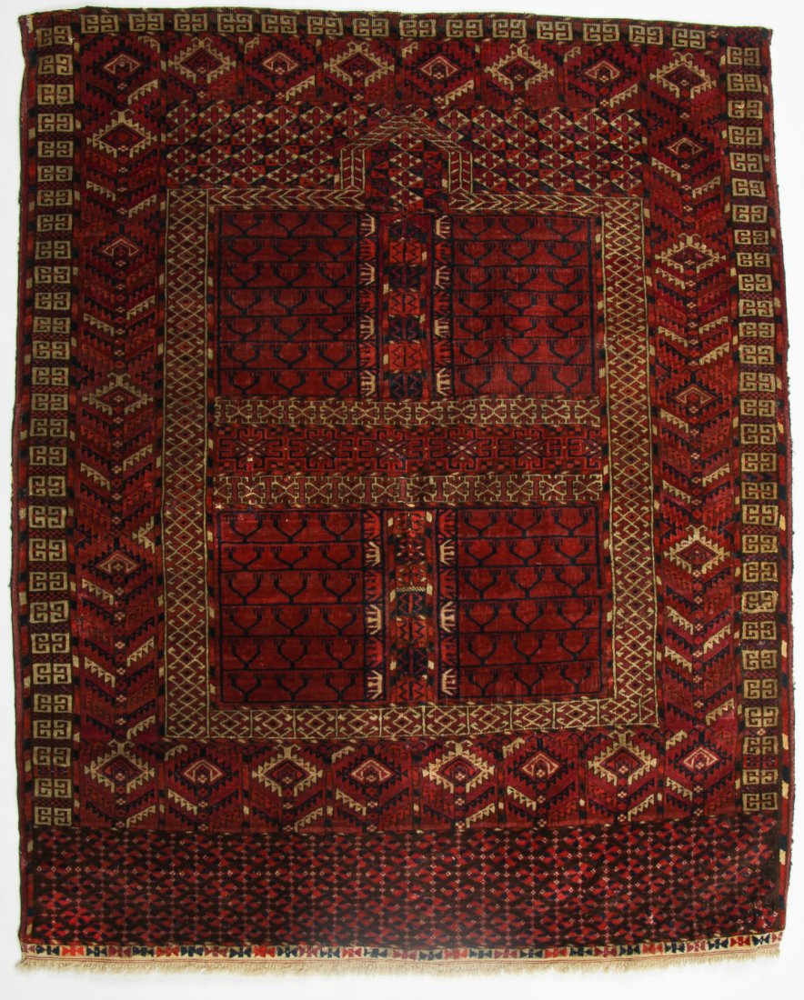 Antique Yomud Ensi Prayer Rug: 4'0'' x 4'10'' (122 x (1 of 6)