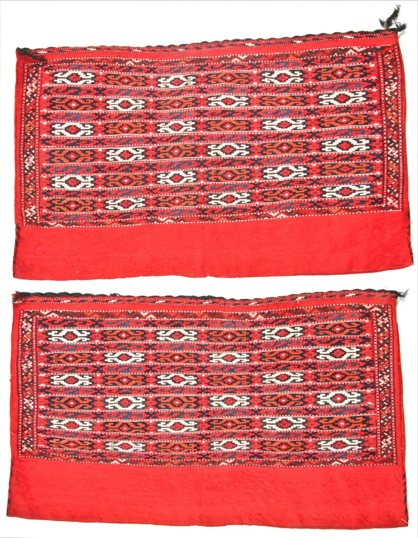 Pair of Semi-Antique Turkmen Chuval Rugs: Pair of Semi-Antique Turkmen Chuval Rugs, Central Asia. Largest Size: 4'1'' x 2'6'' (124 x 76 cm). Provenance: Estate of Professor Louis Flam.