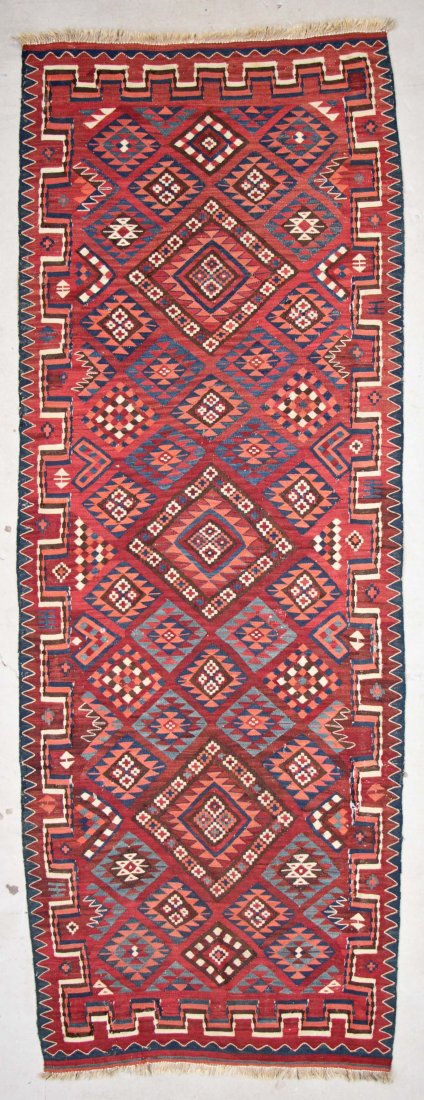 Semi-Antique Central Asian Kilim: 4'7'' x 12'3'' (140 x: Semi-Antique Central Asian Kilim, Central Asia: 4'7'' x 12'3'' (140 x 373 cm). Provenance: Estate of Professor Louis Flam.
