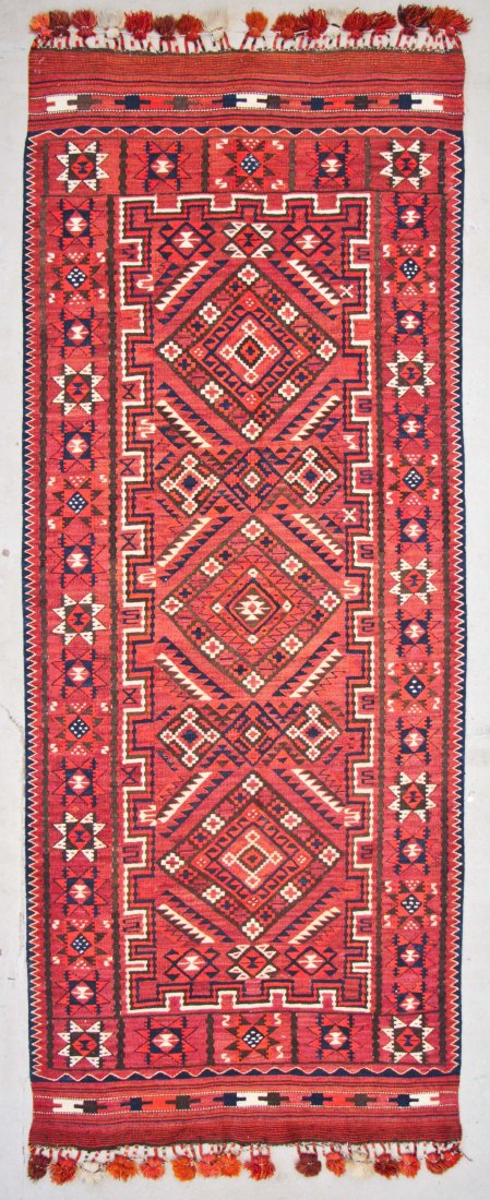Semi-Antique Central Asian Kilim: 4'9'' x 11'11'' (145: Semi-Antique Central Asian Kilim, Afghanistan: 4'9'' x 11'11'' (145 x 363 cm). Provenance: Estate of Professor Louis Flam.