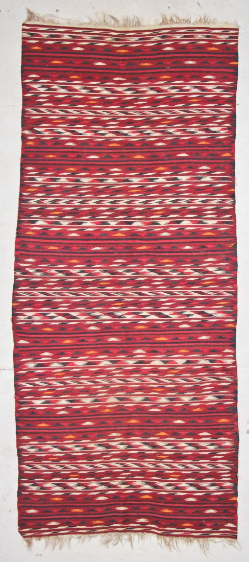 Semi-Antique Central Asian Kilim: 3'9'' x 9'0'' (114 x: Semi-Antique Central Asian Kilim, Afghanistan: 3'9'' x 9'0'' (114 x 274 cm). Provenance: Estate of Professor Louis Flam.