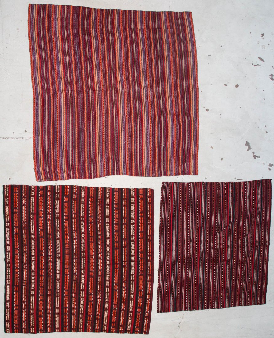 3 Semi-Antique Central Asian Kilims: 3 Semi-Antique Central Asian Kilims, Central Asia. Largest Size: 6'7'' x 6'7'' (201 x 201 cm). Provenance: Estate of Professor Louis Flam.