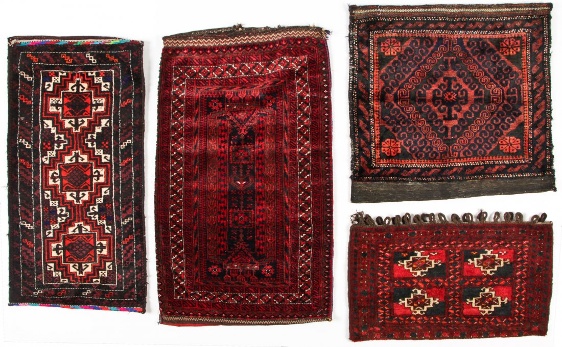4 Semi-Antique Beluch Rugs, Afghanistan: 4 Semi-Antique Beluch Rugs, Afghanistan. Largest Size: 2'1'' x 3'4'' (64 x 102 cm). Provenance: Estate of Professor Louis Flam.
