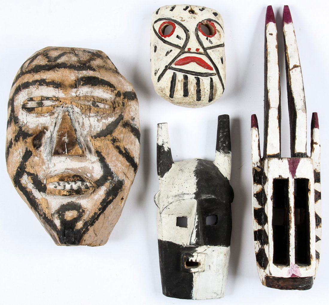 4 Carved and Painted Wood Masks (1 of 3)