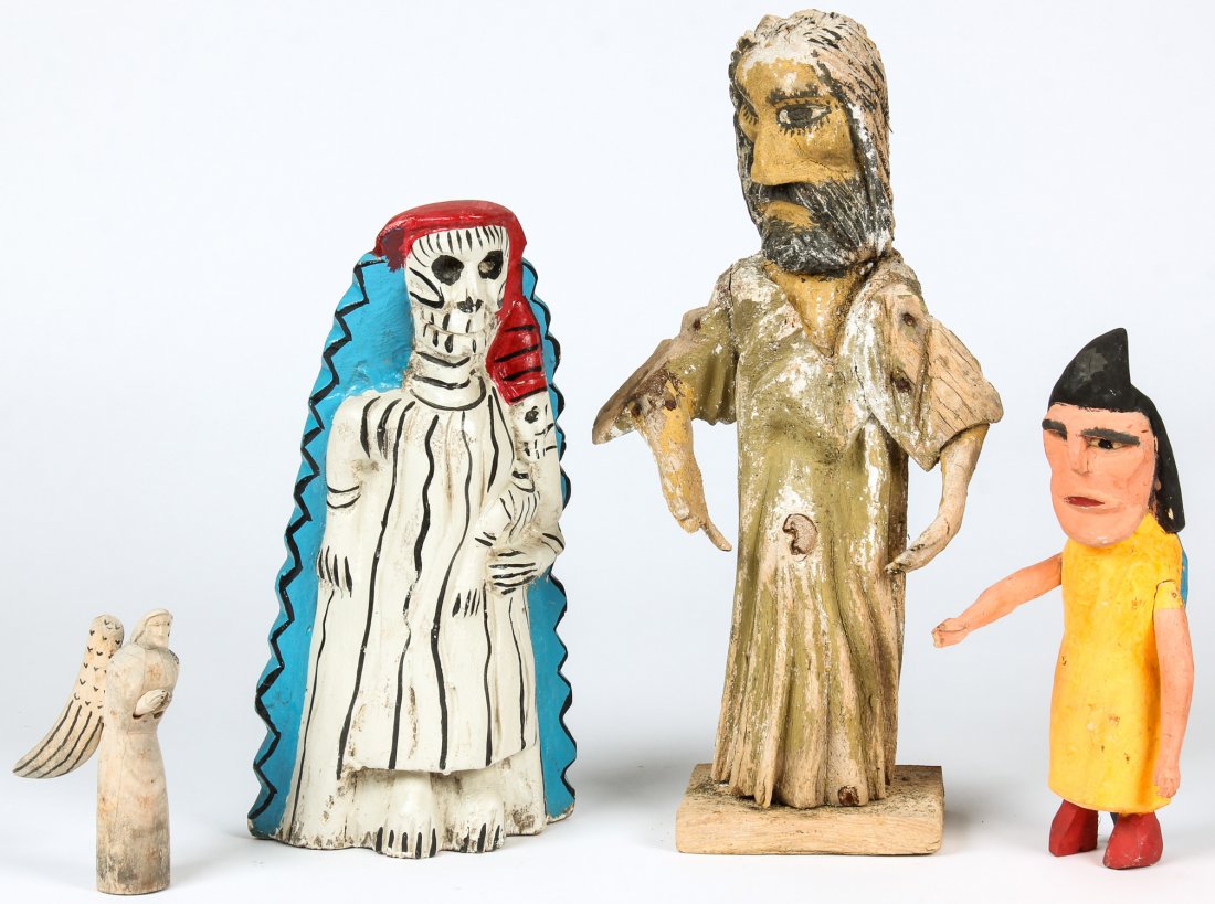 4 Mexican Carved Wood Artifacts: 4 Mexican Carved Wood Artifacts. Largest Size: 19" x 10" x 5" (48 x 25 x 13 cm).
