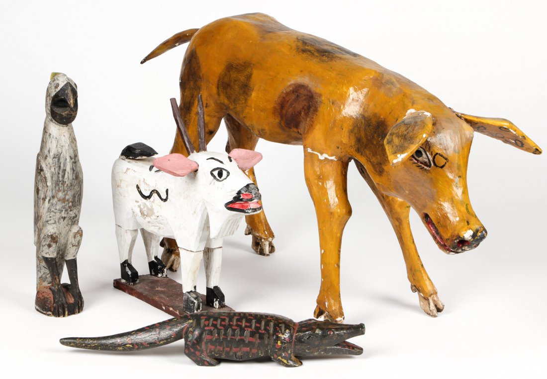 4 Folk Art Carved Wood Creatures (1 of 2)