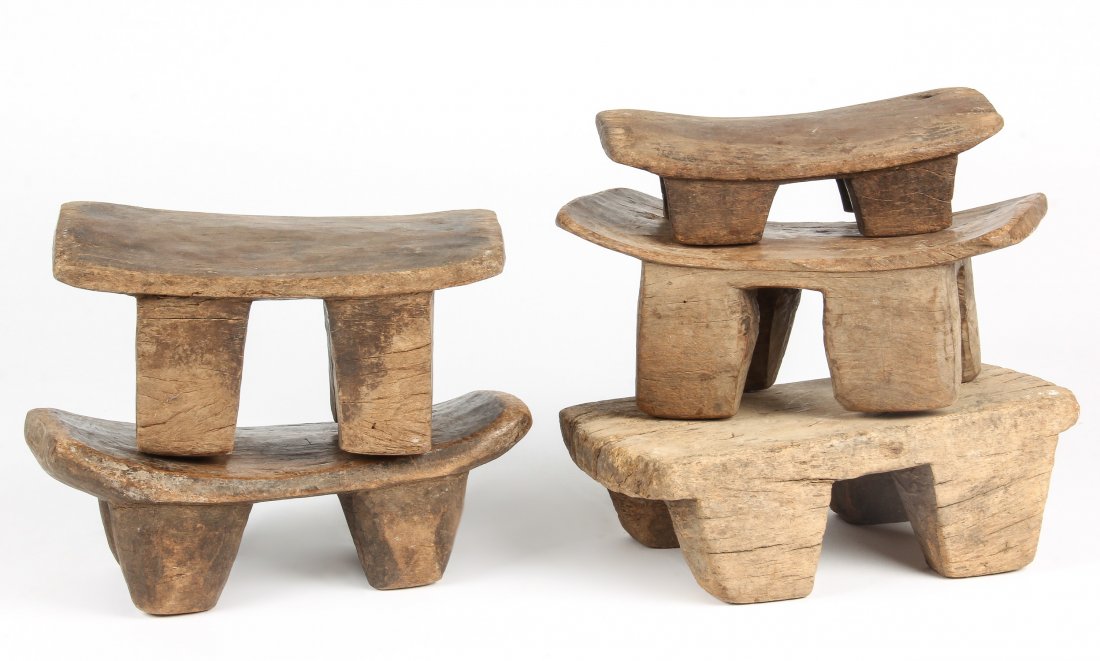5 Old West African Village Stools: 5 Old West African Village Stools; carved wood. Largest Size: 6'' x 16.5'' x 9.5'' (15 x 42 x 24 cm).