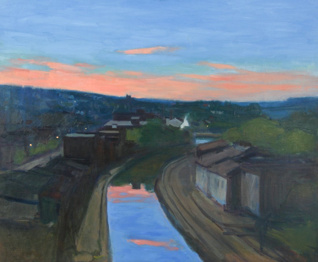 Kurt Solmssen (American, b. 1958) "Sunrise", 1983: Kurt Solmssen (American, b. 1958) "Sunrise", 1983, oil painting on canvas, signed on stretcher. Canvas Size: 30'' x 36'' (76 x 91 cm). Frame Size: 31'' x 37'' (79 x 94 cm).