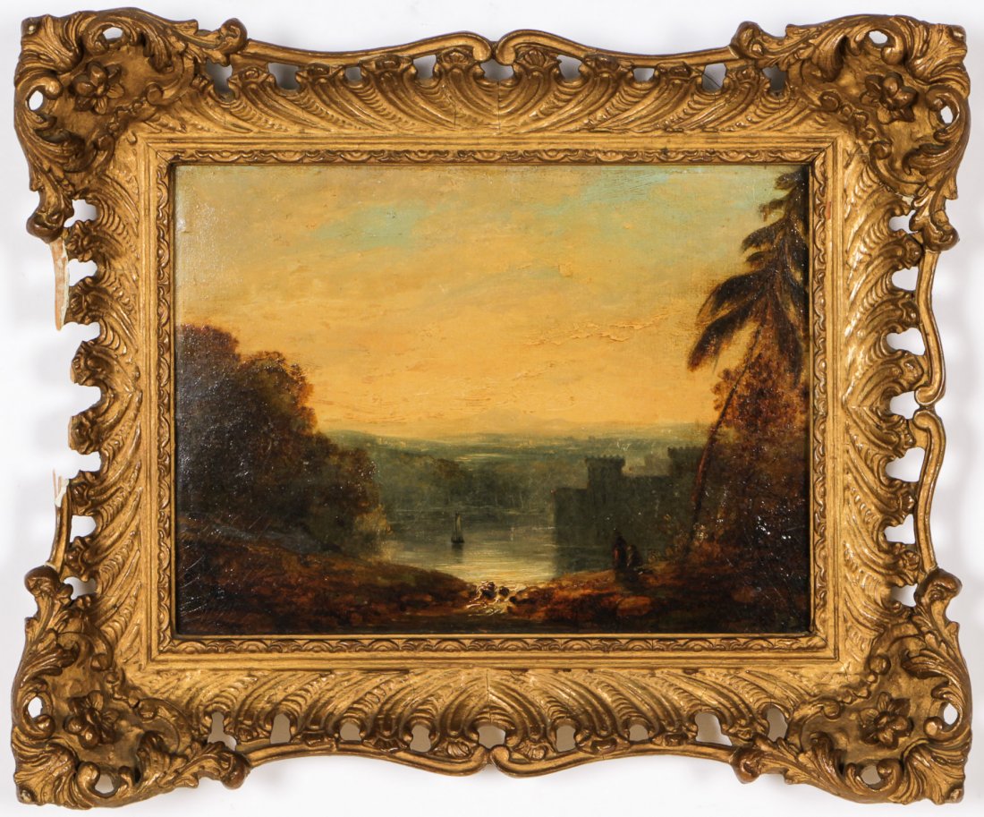 School of Richard Wilson Landscape Painting: School of Richard Wilson Landscape Painting, oil on board. Size: 9" x 12", 23 x 30 cm (board); 14" x 17", 38 x 43 cm (frame).