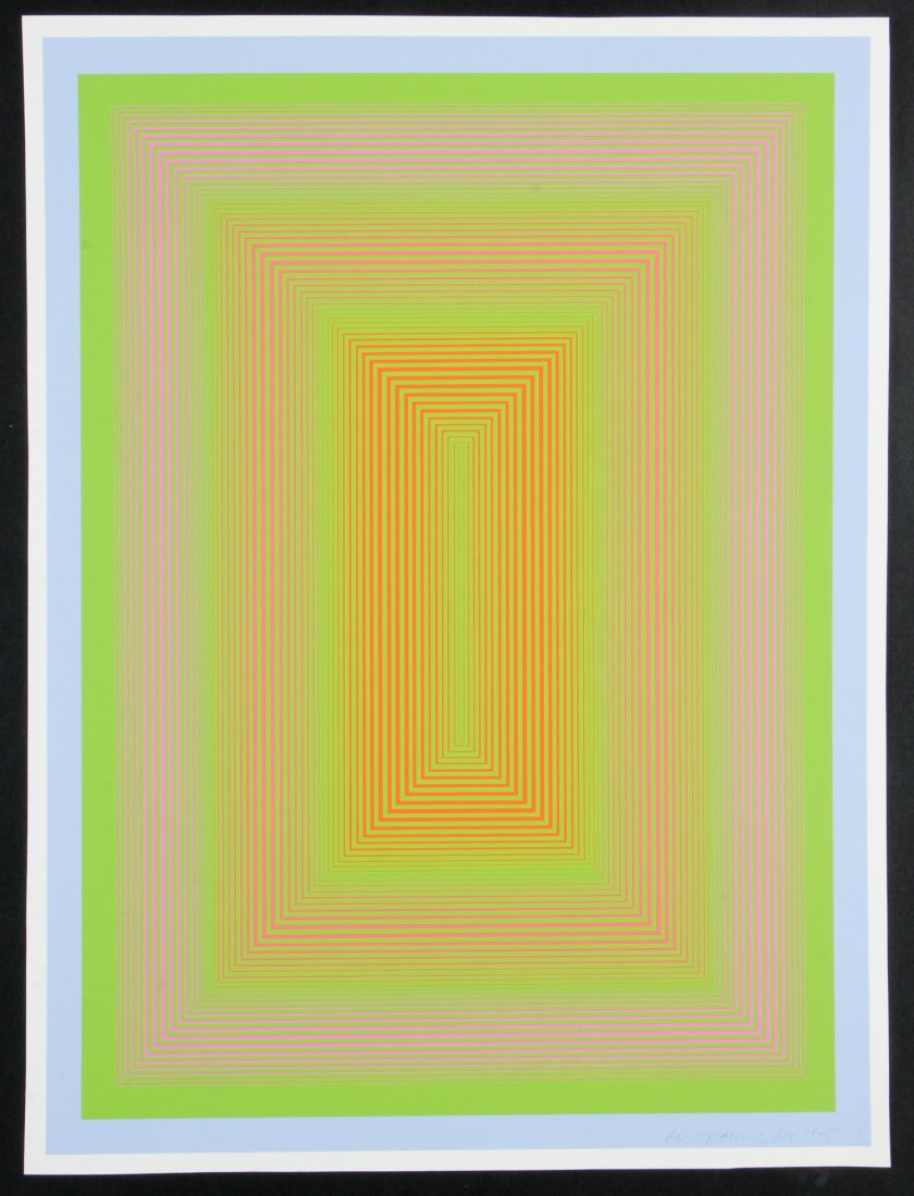 Richard Anuszkiewicz (American, b. 1930) "New Glory",: Richard Anuszkiewicz (American, b. 1930) "New Glory", 1975, screenprint, from an edition of 175, signed, numbered and dated. Size: 25" x 18.5", 64 x 47 cm (image); 26" x 19.5", 66 x 50 cm (sheet).