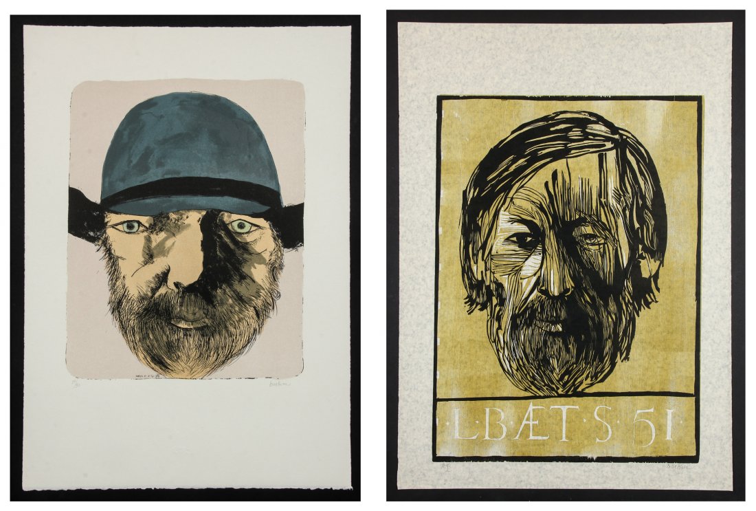 2 Leonard Baskin (American, 1922-2000) Prints: 2 Leonard Baskin (American, 1922-2000) Prints: 1) Self Portrait at 59, 1981, Lithograph, from an edition of 30. Size: 21.5" x 15", 55 x 38 cm (sheet); 2) Leonard Baskin at 51, 1972, Woodcut, AP. Size: