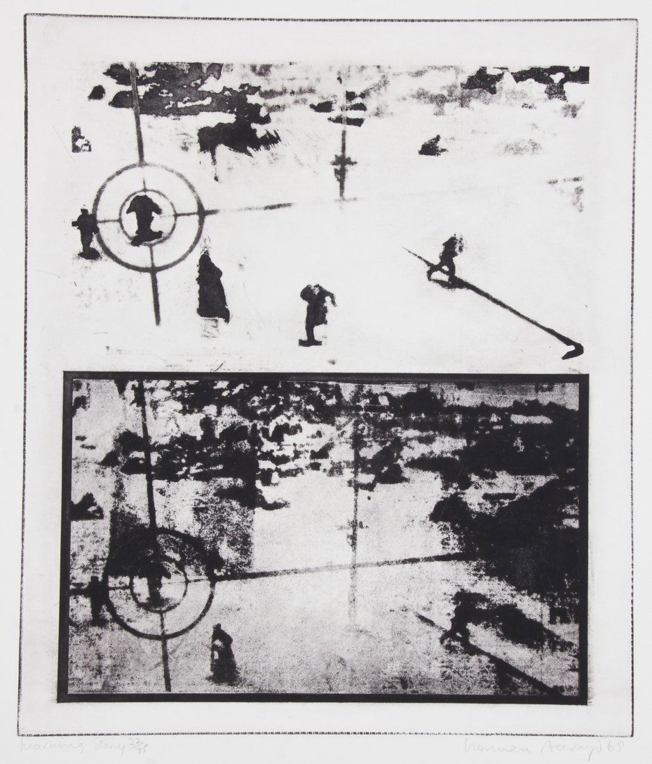 Norman Ackroyd (British, b. 1938) "Morning Story", 1968: Norman Ackroyd (British, b. 1938) "Morning Story", 1968, solvent transfer photo-etching with aquatint and engraving, from an edition of 75, titled, numbered, signed and dated. Size: 31.25" x 22.25", 7