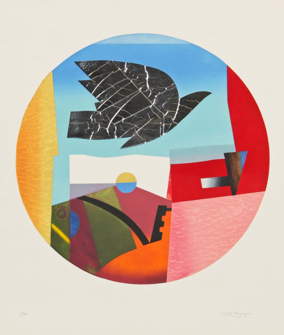 Max Papart (French, 1911-1994) Dove: Max Papart (French, 1911-1994) Dove, c. 1980, aquatint etching with carborundum and collage, signed and numbered in pencil, from an edition of 100. Size: 35.25" x 29.75", 90 x 76 cm (sheet); 43.25" x