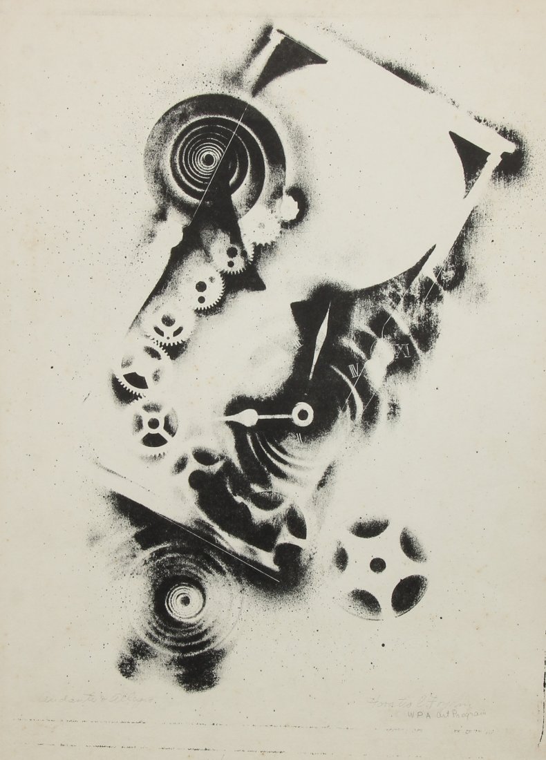 Horatio C. Forjohn (1911-1943) "Andante & Allegro": Horatio C. Forjohn (American/Philadelphia, 1911-1943) "Andante & Allegro", 1939, Lithograph, from an edition of 8, titled, signed and numbered. Inscribed: "WPA Art Program" in pencil. Size: 17.25'' x 