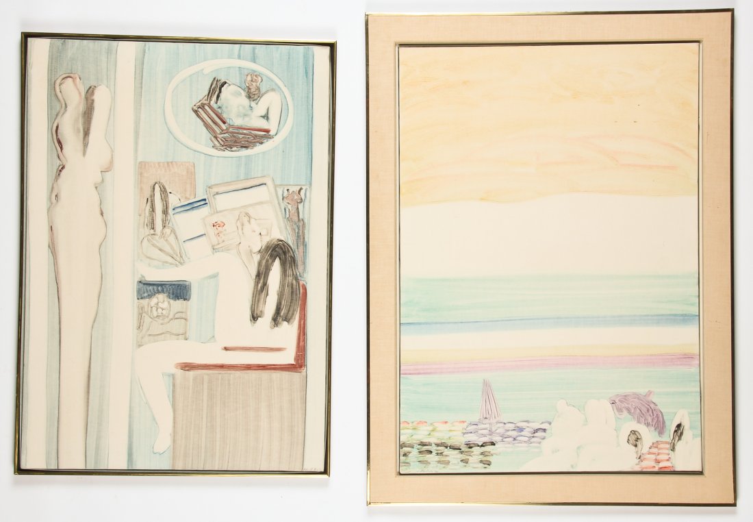 Matt Phillips (b. 1927) Two Monotypes on Canvas: Matt Phillips (American, b. 1927) Two Works, each monotype on canvas, signed and dated. Largest Size: 40'' x 28'', 102 x 71 cm (stretcher), 46.5'' x 34.5'', 118 x 88 cm (frame).