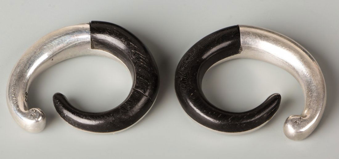 Andreas Mikkelsen for Georg Jensen for Tiffany: Andreas Mikkelsen for Georg Jensen for Tiffany. Ebony and Sterling. Total weight: .698 ozt. Size: 1.25"L x 1.25"W, 3 x 3 cm.