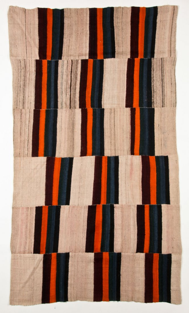 Dolpo Blanket, Nepal/Tibet Border Region: Dolpo blanket, Nepal/Tibet border region, 6-panel, sheep's wool, early-mid 20th C. Size: 48'' x 81'' (122 x 206 cm).