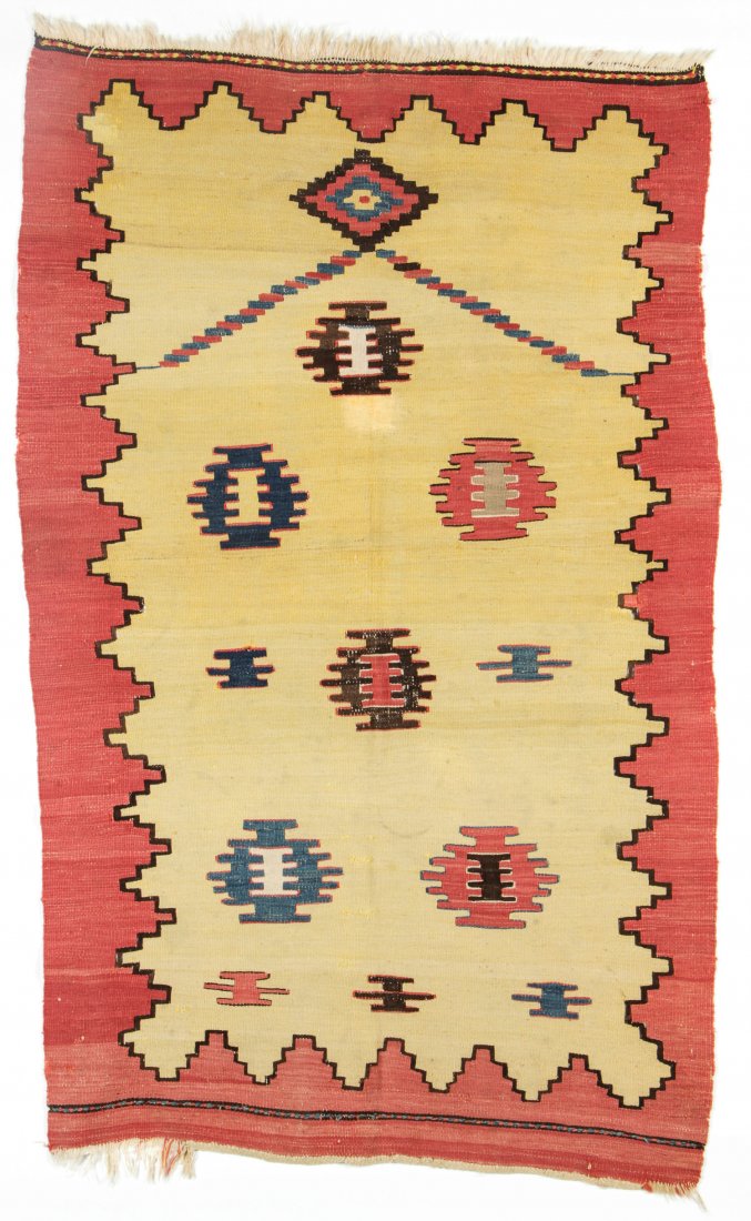 Antique Manastir Prayer Kilim, Turkey: 3'2'' x 5'1'': Antique Manastir Prayer Kilim, Turkey, 19th c. Size: 3'2'' x 5'1'' (97 x 155 cm).