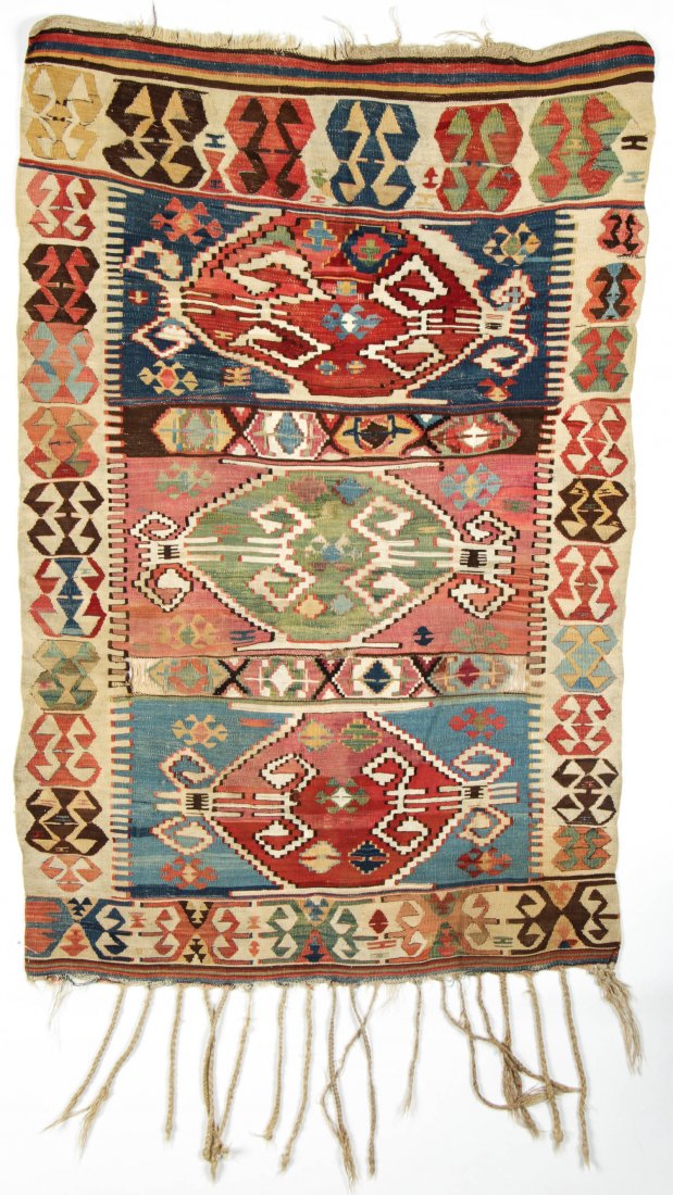 Antique Turkish Kilim: 3'5'' x 5'1'' (104 x 154 cm): Antique Turkish Kilim, Central Anatolia: 3'5'' x 5'1'' (104 x 154 cm).