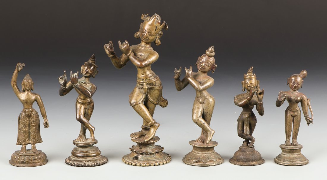 Six 18th/19th C. Bronze Krishna/Radha/Buddha Statues (1 of 3)