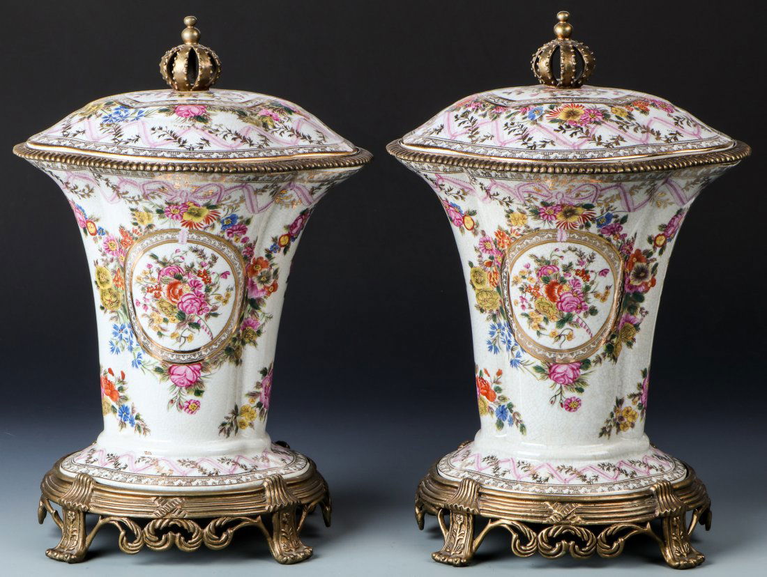 Pair Ormolu Mounted United Wilson Lidded Urns (1 of 5)