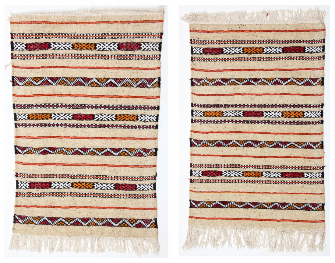 Pair of Vintage Moroccan Kilims: 2'1" x 3'2" (64 x 97: Pair of Vintage Moroccan Kilims, Morocco: 2'1" x 3'2" (64 x 97 cm). Prov: private Colorado collection.