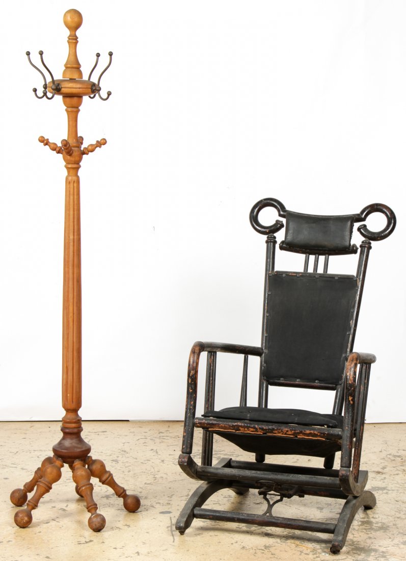 Antique Bentwood Rocker and Spindle Coat Tree (1 of 8)