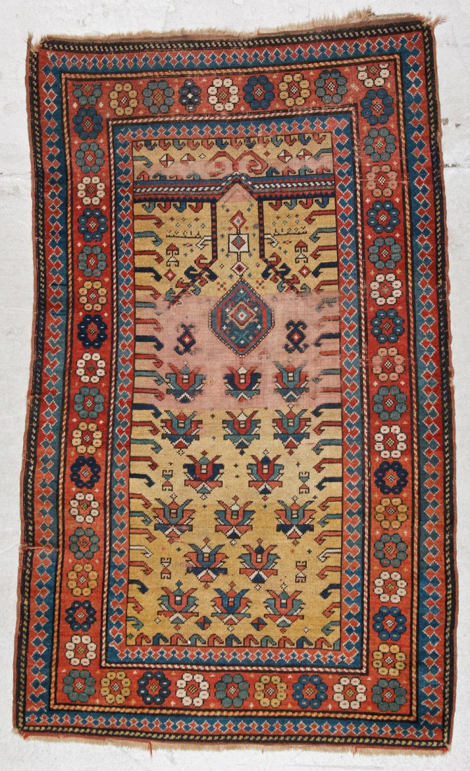 Antique Kazak Prayer Rug: 3'4'' x 5'6'' (102 x 168 cm): Antique Kazak Prayer Rug, Caucasus: 3'4'' x 5'6'' (102 x 168 cm), late 19th c.