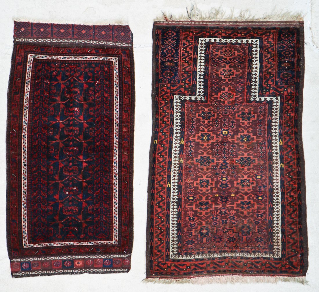 2 Semi-Antique Beluch Rugs: 2 Semi-Antique Beluch Rugs, Afghanistan. Largest size: 3'6'' x 2' (107 x 61 cm). Provenance: Estate of Professor Louis Flam.