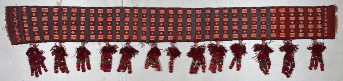 Old Central Asian Kilim Hanging: Old Central Asian Kilim Hanging. Size: 150'' x 18'' (381 x 46 cm). Provenance: Estate of Professor Louis Flam.