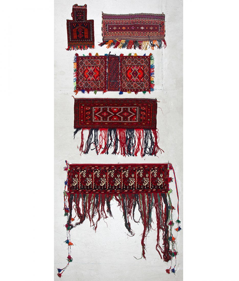 5 Vintage Central Asian Trappings: 5 Vintage Central Asian Trappings. Largest Size: 50'' x 15'' (127 x 38 cm). Provenance: Estate of Professor Louis Flam.