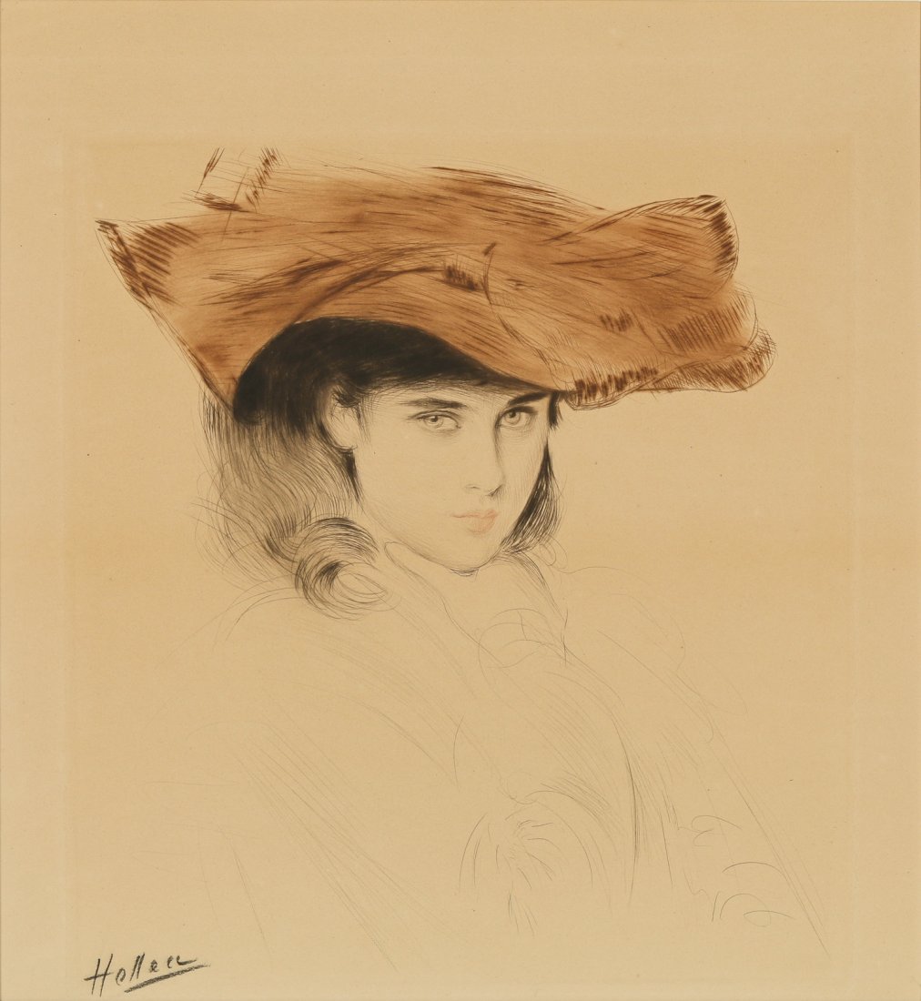 Paul Cesar Helleu (1859-1927) Drypoint Etching: Paul Cesar Helleu (French, 1859-1927) drypoint etching in colors, a portrait of Helen Helleu, signed. Size: 15.5'' x 14.5'', 39 x 37 cm (sight); 25.25'' x 24'', 64 x 61 cm (frame). Estate of Edward So