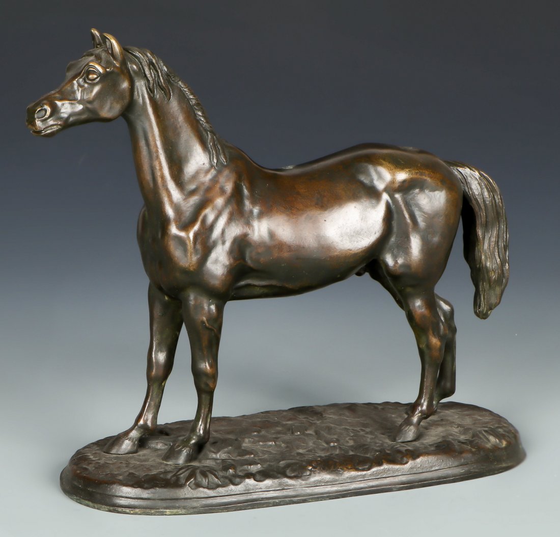 After Pierre-Jules Mene (1810-1879) Horse: After Pierre-Jules Mene (French, 1810-1879) Horse, signed: "P.J. MENE". Size: 8.75" x 11" x 4.25", 22 x 28 x 11 cm. Provenance: Estate of Alexander R. Raydon, Raydon Gallery, New York, NY.