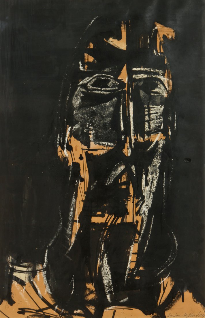 Vaclav Vytlacil (1892-1984) "The Prophet": Vaclav Vytlacil (American, 1892-1984) "The Prophet", mixed media painting on paper, signed, dated. Size: 34.75" x 22.75", 88 x 58 cm (sight); 41.25" x 29.25", 105 x 74 cm (frame). Provenance: Estate o