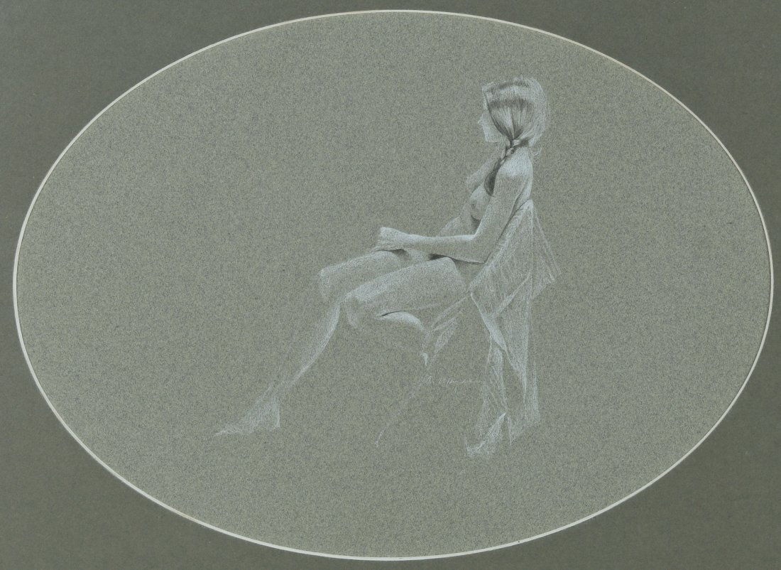 Alan Magee (b. 1947) Nude Female Figure Drawing: Alan Magee (American, b. 1947) Nude Female Figure, graphite and color pencil drawing on paper, signed, matted. Size: 11.5'' x 16'', 29 x 41 cm (irregular sight); 17.5'' x 22'', 44 x 56 cm (frame).