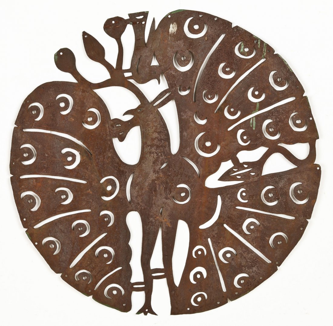 Haitian (20th c.) Steel Drum Cutout: Haitian (20th c.) Steel Drum Cutout. Signed Max Prophete. Size: 33.5" x 34" (85 x 86 cm).