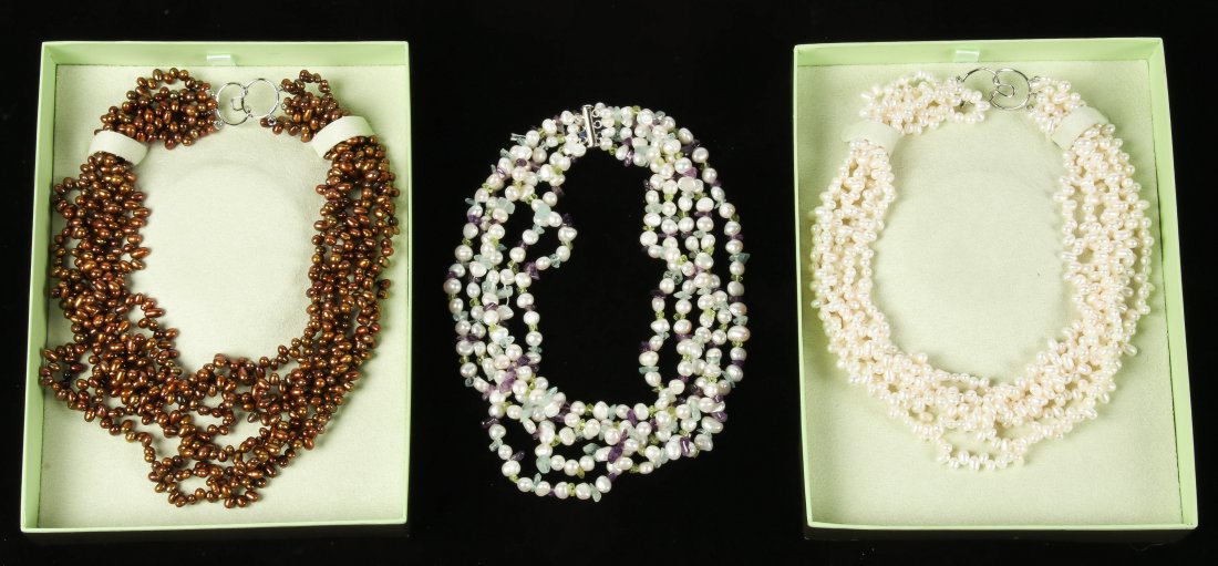 3 Clustered Strands Freshwater Pearls: 3 Clustered Strands Freshwater Pearls. Including 2 boxed Ross and Simons strings.