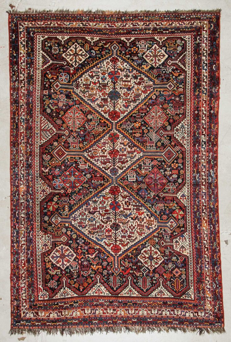 Antique Shiraz Rug: 6'4" x 9'7", 193 x 292 cm: Antique Shiraz Rug. Size: 6'4" x 9'7", 193 x 292 cm.
