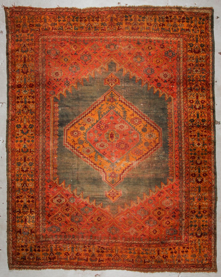 Antique Oushak Rug: 9'1" x 11'6", 277 x 351 cm: Antique Oushak Rug. Size: 9'1" x 11'6", 277 x 351 cm. Turkey, late 19th c. Prov: Elberon, NJ estate.