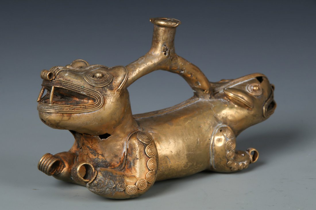 Tairona Jaguar Effigy Vessel, Gold Alloy (800-1200 CE) (1 of 3)