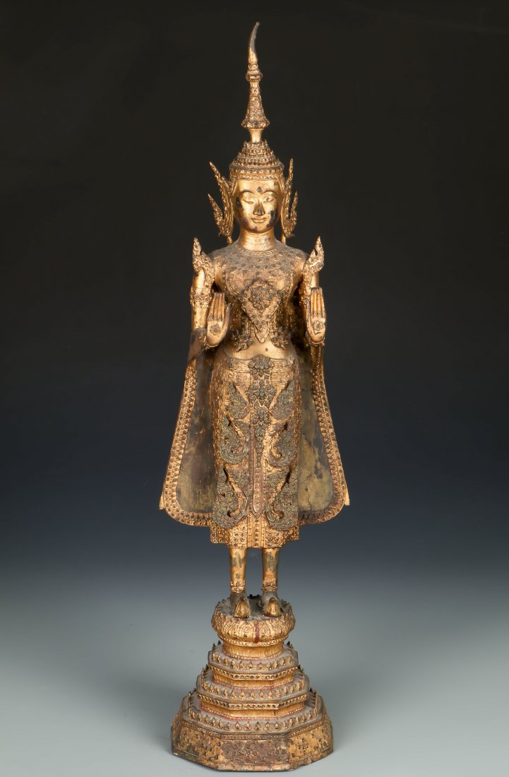 Tall Standing Thai Gilt Bronze Buddha, 18/19th C. (1 of 3)