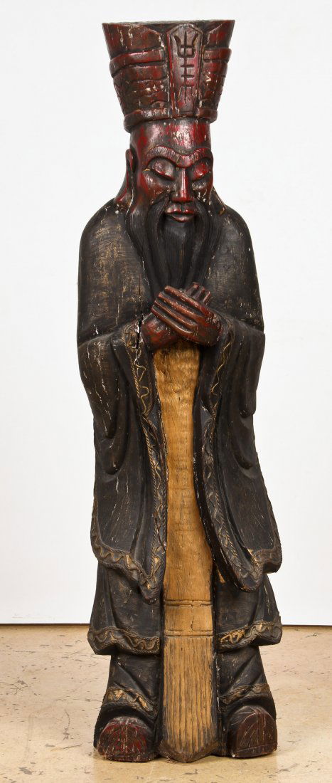 Tall Carved Wood Chinese Immortal: 60" x 16" x 12" (1 of 4)