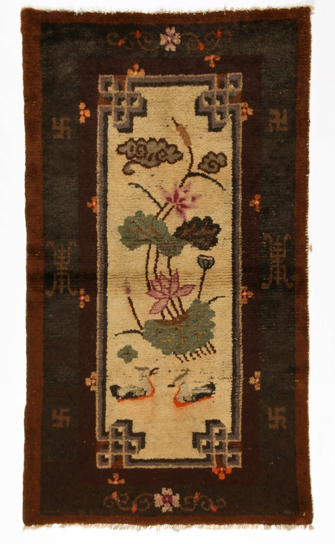 Antique Mongolian Rug: 2'11'' x 5'2'' (89 x 157 cm): Antique Mongolian Rug, China: 2'11'' x 5'2'' (89 x 157 cm).