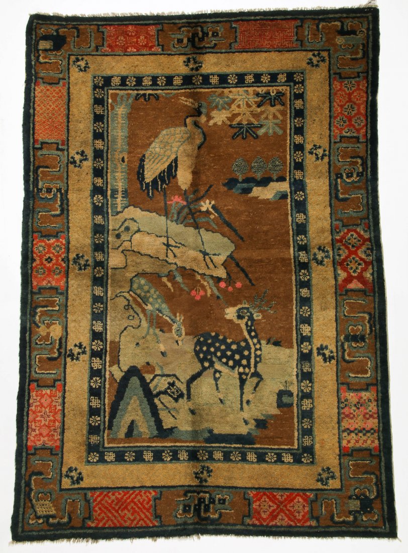 Antique Mongolian Pictorial Rug: 4'1'' x 6'5'' (124 x: Antique Mongolian Pictorial Rug: 4'1'' x 6'5'' (124 x 196 cm), China, 19th c.