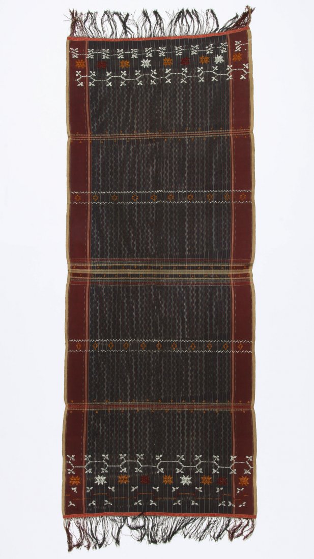Shoulder cloth (raji angkola), Batak, Sumatra: Shoulder cloth (raji angkola), Batak, Sumatra, Indonesia, cotton, glass beads. Size: 30.75" x 78", 78 x 198 cm.