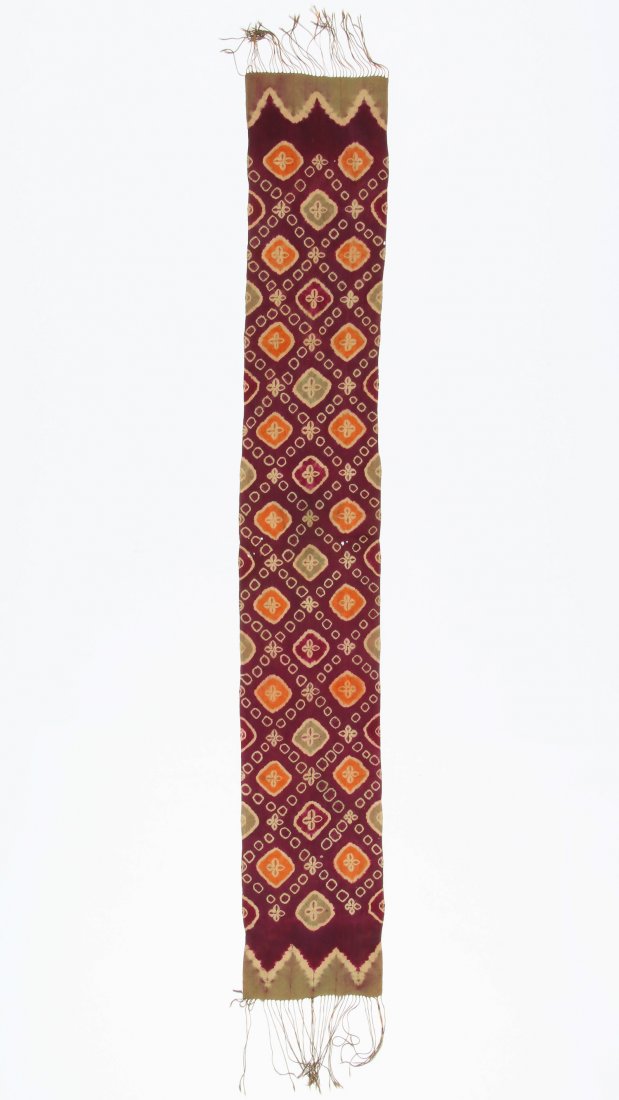 Shoulder Cloth or Belt, Bali, Indonesia: Shoulder Cloth or Belt, Bali, Indonesia, silk, tied stitch resist. Size: 11" x 70.5", 28 x 179 cm.