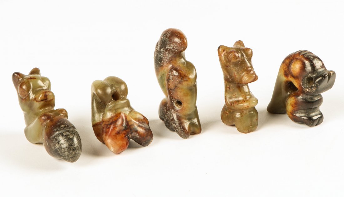 5 Chinese Archaic Jade/Hardstone Figural Toggles (1 of 3)