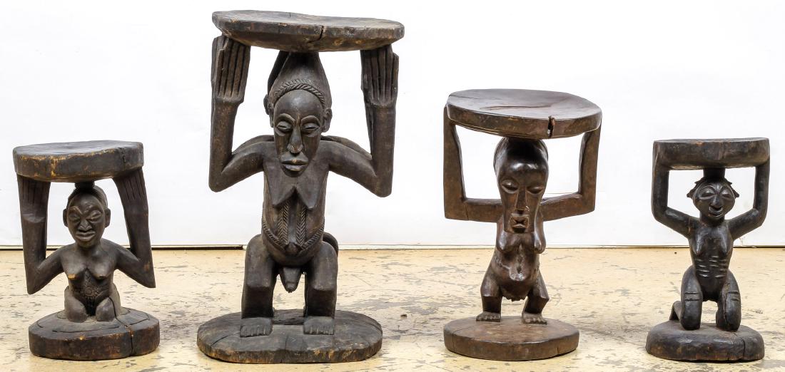 4 Tribal African Stools - Luba, Songye (1 of 4)
