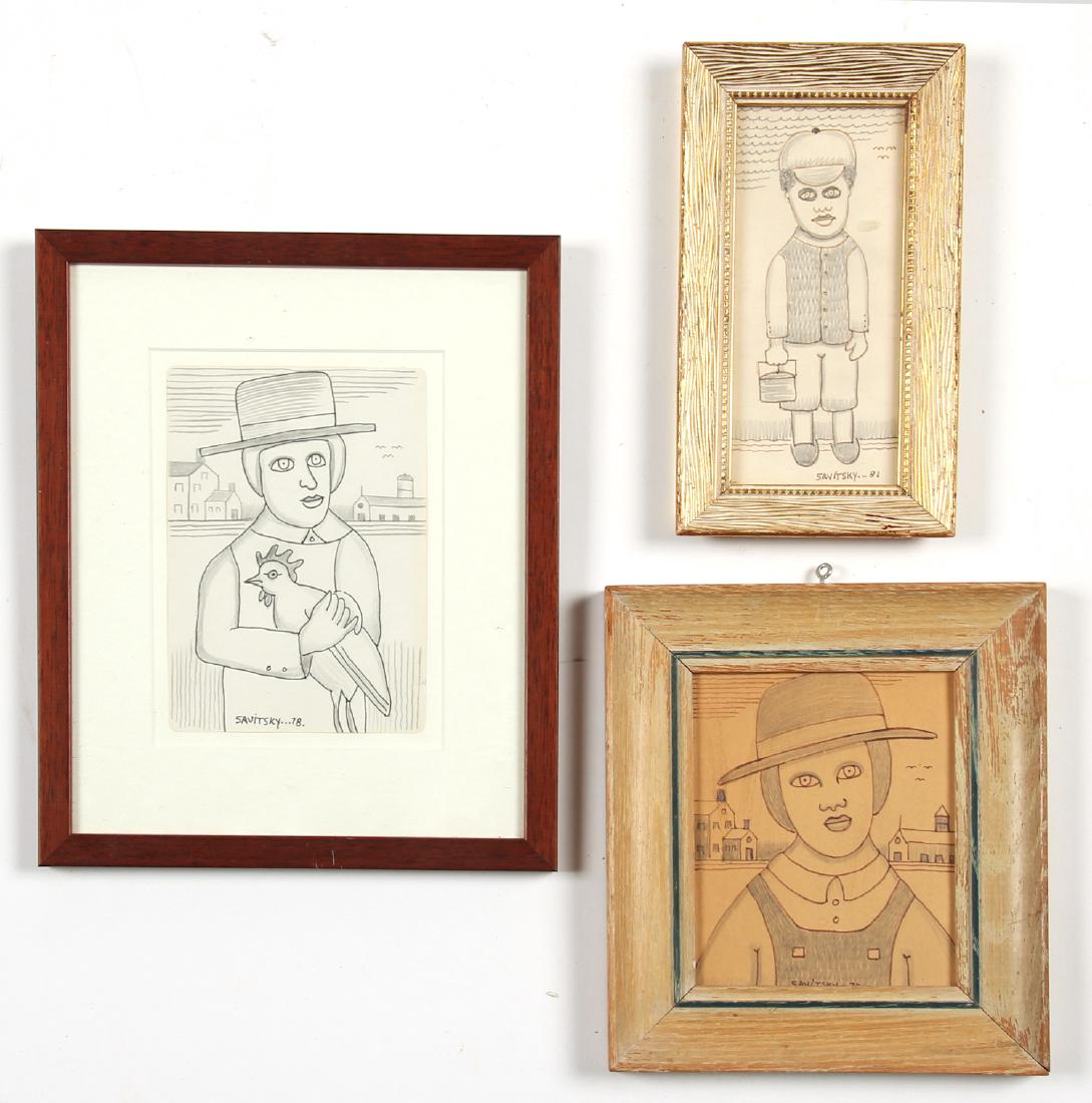 Jack Savitsky (American 1910-1991) 3 Portraits: Jack Savitsky (American 1910-1991) 3 Portraits, 1978-1981, each graphite and ink on paper, signed, dated and framed. Largest Size: 11'' x 8.75'', 28 x 22 cm (frame).