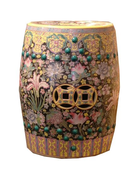 Chinese Export Garden Seat: Famille Verte Chinese Export Garden Seat. Dimensions: 17.5" h